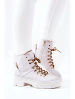 Kožené zateplené boty Bílé béžove Brescia