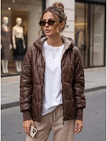Dámská prošívaná přechodová bunda s kapucí, hnědá, FashionStreet TY5782