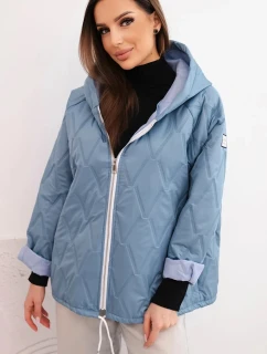 Dámská jarní prošívaná bunda s kapucí a jeansovým zipem, jeansová