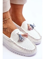 Dámské prolamované kožené mokasíny Bílé Lanzarot