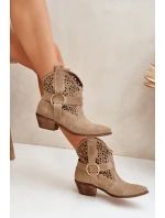 Semišové Boty Cowboy S Výřezem Na Podpatku Béžové Zazoo 2994