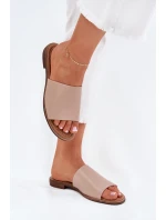 Dámské Kožené Hladké Pantofle Béžové Cerise