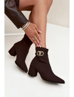 Dámské boty na podpatku se zlatým detailem Čokoládové Zazoo 3128