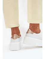 Kožené dámské tenisky na platformě s přezkou Vinceza 39973 Bílé