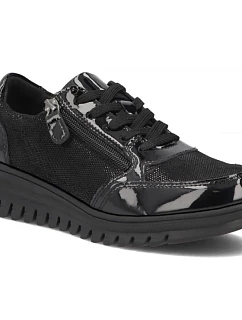 Černé lakované kožené polobotky na klínovém podpatku Filippo DP8105
