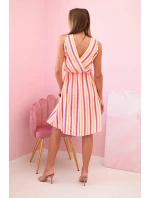 Dámské bavlněné šaty v barevných pruzích neonově růžová Dámské bavlněné šaty v barevných pruzích neonově růžová