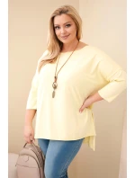 Dámská bavlněná halenka plus size asymetrická s náhrdelníkem žlutá meruňková