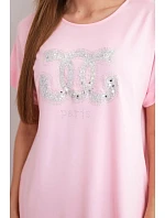 Dámské viskózové šaty s krátkým rukávem a ozdobným potiskem bonbonově růžová