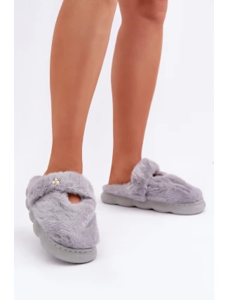 Kožešinové Pantofle S Malou Broží Šedé Primaria