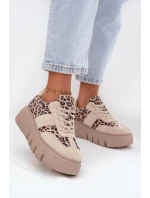 Semišové zateplené dámské tenisky na masivní platformě Vinceza 66841 Leopardo béžové