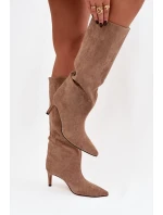 Dámské kozačky na skluzavku vyhřívané na jehlu Béžové olivové