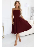 641-1 VIVIENNE korzetové rozšířené midi šaty pro zvláštní příležitosti - vínové