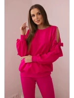 Sada mikiny s mašlí na rukávech a legínách fuchsie Sada mikiny s mašlí na rukávech a legínách fuchsie