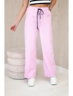 Kalhoty Punto s širokou nohavicí světle růžová