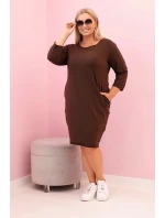 Dámská sukýnka Plus Size s bavlnou jednoduchého střihu a rukávem 3/4 hnědá