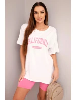 Dámská souprava s volnou blůzou a přiléhavými šortkami bílý + růžový