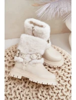 Eko Kožené Boty Pro Dívky S Kožíškem A Přezkami Béžové Cartemes