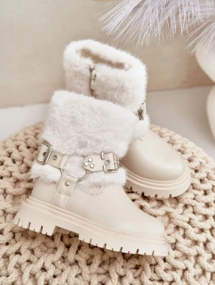 Eko Kožené Boty Pro Dívky S Kožíškem A Přezkami Béžové Cartemes