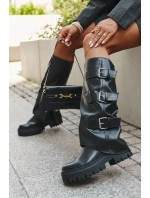 Dámské kozačky s teplou podšívkou se stříbrnými přezkami Isavine – černé Dámské kozačky s teplou podšívkou se stříbrnými přezkami Isavine – černé