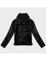 Černo-hnědá dámská kožená bunda s kožešinovou podšívkou pro přechodné období J Style (11Z8267)