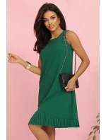 308-4 KARINE elegantní trapézové šaty s asymetrickým řasením - ZELENÉ