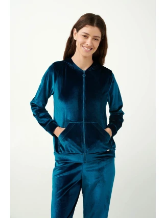 Vamp - Modrá sametová tepláková souprava na zip 21072 - Vamp Vamp - Modrá sametová tepláková souprava na zip 21072 - Vamp