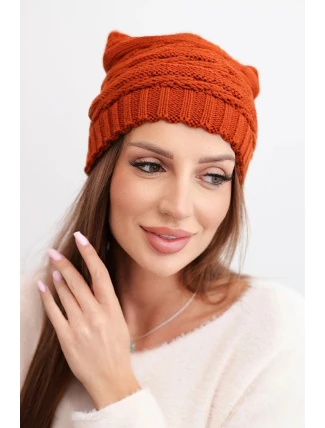 Dámská zimní čepice s klasickým ribkovaným pletením K439 hnědá