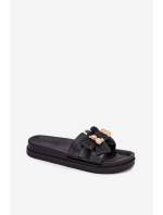 Dámské Pantofle S Mašlí A Zlatou Broží Černé Lynara