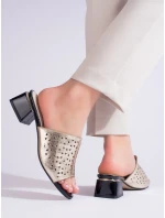 Stylové nazouváky zlaté dámské na širokém podpatku Stylové nazouváky zlaté dámské na širokém podpatku