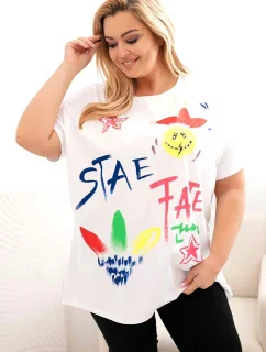 Dámská bavlněná halenka Plus Size s barevným potiskem bílý