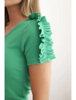 Dámská bavlněná blůza na jedno rameno s volánem zelená
