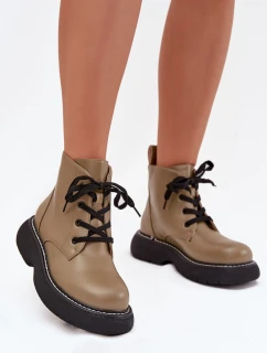 Zateplené dámské kozačky na platformě s šněrováním zelené Harmine