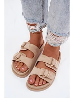 Dámské pantofle se zlatými sponami Béžové Pelorin