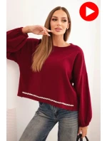 Dámská mikina s ozdobným zakončením dole bordová