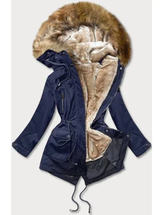 Tmavě modrá dámská bunda parka s odepínací podšívkou (m-21201) Tmavě modrá dámská bunda parka s odepínací podšívkou (m-21201)