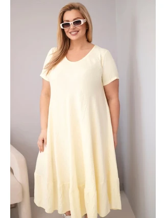 Dámské šaty plus size s krátkým rukávem a volánem z lehké viskózy žlutá