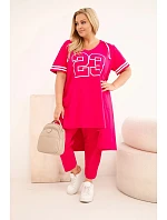 Dámská bavlněná souprava Plus Size s halenkou s kapucí a kalhotami fuchsiová Dámská bavlněná souprava Plus Size s halenkou s kapucí a kalhotami fuchsiová