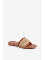 Kožené Pantofle S Dekorativním Detailem A Pletením Hnědé Zazoo 40426 Kožené Pantofle S Dekorativním Detailem A Pletením Hnědé Zazoo 40426