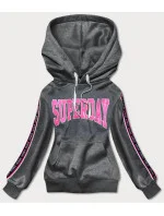 Tmavě šedá krátká dámská mikina s nápisy (26014) Tmavě šedá krátká dámská mikina s nápisy (26014)