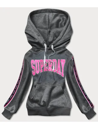 Tmavě šedá krátká dámská mikina s nápisy (26014) Tmavě šedá krátká dámská mikina s nápisy (26014)