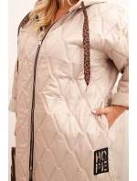 Dámská bunda Plus Size prošívaná s kapucí a nápisem HOPE tmavě béžová