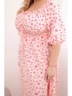 Dámské šaty Plus Size s výstřihem na tkaničky a elastickým pasem cukrová růžová