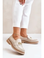 Zazoo 20174 Kožené Elegantní Polobotky Dámské Na Plochém Podpatku Béžové