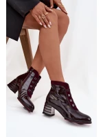 Lakované dámské kotníky z pravé kůže na podpatku D&A CR52-696 bordó Lakované dámské kotníky z pravé kůže na podpatku D&A CR52-696 bordó