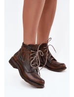 Dámské kotníkové boty z pravé kůže na ploché podrážce Maciejka 07063-02 hnědé