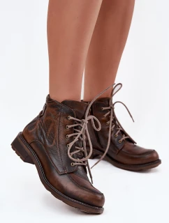 Dámské kotníkové boty z pravé kůže na ploché podrážce Maciejka 07063-02 hnědé