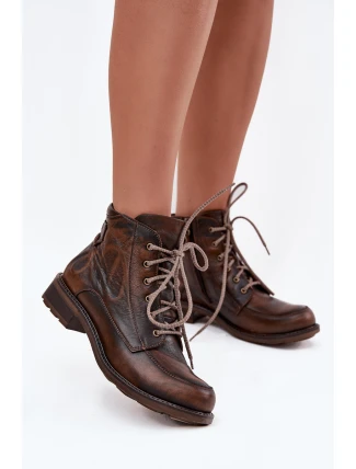 Dámské kotníkové boty z pravé kůže na ploché podrážce Maciejka 07063-02 hnědé