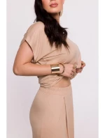 B289 Kalhoty z viskózy s elastickým pasem - cappuccino B289 Kalhoty z viskózy s elastickým pasem - cappuccino