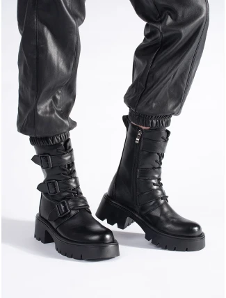 Jedinečné kotníčkové boty dámské černé na širokém podpatku Jedinečné kotníčkové boty dámské černé na širokém podpatku