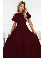694-3 MIRELLA Elegantní maxi šaty s rozšiřujícími se sukněmi a flitrovými rukávy – vínová 694-3 MIRELLA Elegantní maxi šaty s rozšiřujícími se sukněmi a flitrovými rukávy – vínová
